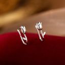 Flower Stud Earrings for Women Silver Photo 3