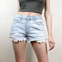 Aeropostale  Light Wash Distressed Denim Lace Hem Cheeky Shorts Photo 0