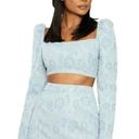 Naked Wardrobe  Womens Puff Sleeve Lace Crop Top Long‎ Sleeve Blue Size Small Photo 0