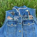 90s / Y2K Denim Vintage Zoo Animal Embroidered Jean Vest Leopard Print Trim Size M Photo 9