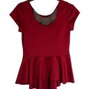 Say Anything  Top Womens XL Short Sleeve Red Peplum Jeweled Scoop Neck VINTAGE Photo 0