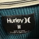 Hurley  Cropped Ribbed Turquoise Long Sleeve Hooded Shirt Kangaroo Pocket Medium Photo 10