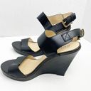 Guess  Jasminn Leather Upper Black Open Toe Wedge Sandals, Size 8.5 Photo 10