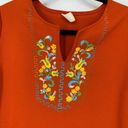 American Vintage Vintage 70s Blouse Women's Sz M Short Sleeve Split Neck Orange Painted Design Photo 1