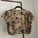 American Vintage Open Short Sleeve Top Blouse With Silk Vintage Leaf Print Photo 3