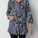 Habitat  Palm Beach Floral Swing Tunic Navy Blue Pockets Lagenlook Size L Photo 0