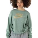 Nike  Womens Club Fleece Glitter Crewneck Sweatshirt Sweater Jade Smoke Small Photo 0