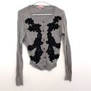 CAbi  Applique Cardigan style 100 Gray Black Crochet Cotton Button Down Sweater S Photo 1