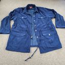 Denim & Co  Womens Jacket 1X Blue Faux Suede Button Up Collar Drawstring Pockets Photo 1