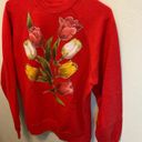 American Vintage 90's Vintage Glitter Glue Red Long Sleeve Cottage Crewneck Spring Sweatshirt L Photo 3