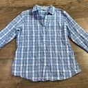 Foxcroft EUC Womens  fitted button up crinkle plaid blue white stretch size 6 Photo 0