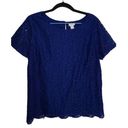 J.Crew  Women's Blue Geometric Lace Lined Sz 8 Short Sleeve Blouse‎ Photo 0