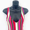 Solid & Striped  V Neck Low Back Striped One Piece Swimsuit Pink Small Photo 6