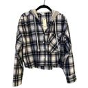 Blue Rain NWT  by Francesca's Womens Crop Top hooded plaid button down size M Photo 0