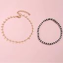 Women’s Set of 2 Ankle Bracelets Gold Black & White Beaded Photo 2