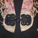 Alexis VINTAGE! SPENCER  PETITE FLORAL CHEETAH OPEN FRONT SILK SHIRT BLOUSE TOP Photo 4