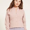 Petal Loup Liz Ruffle Button Up Cotton Blouse Top in  Pink Mauve Photo 1