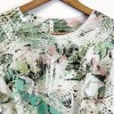 Tryst  Womens S T-Shirt Twist Front Round Neck Abstract Green Pink White Active Photo 2