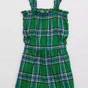 Aerie NWOT  Flannel Pliad Romper Tie Detailing Green Blue Super Soft Small Photo 3