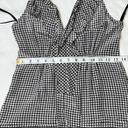 BCBGMAXAZRIA BCBG Sleeveless Halter V-Neck Ruffle Gingham Checkered Silk Top Black & White XS Photo 10