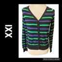 Xxi  Womens Cardigan Sweater Stripe Long Sleeve Button Front V Neck Blue Large Photo 1