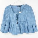 ZARA NWT  Gauze Tie Front Tiered Top S Blue Photo 1