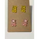 None Gummy Bear Acrylic Stud Earrings Pink Yellow Statement Novelty Fashion Set New Photo 3