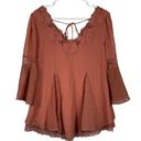 Free People  Burnt Orange Flowy Sleeves Flowy Blouse Embroidered V-Neck Small EUC Photo 0