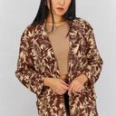 Mango  Women Notch Collar Long Sleeves Tropic Print Linen Blazer, Beige Brown XS Photo 5