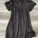 Xxi  Black Satin Mini Dress Size M Embroidered Floral Hem Scoop Neck N7 Photo 0