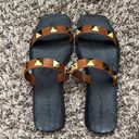 Bamboo Tan Square Toe Studded Sandals Photo 3