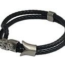 The Row Steeltime  Dragon Double Braided Leather Bracelet  Black Silver  Unisex Photo 7