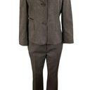 Akris Punto  Wool Suit with Leather Trim Herringbone Size 10 Blazer Pants Photo 0