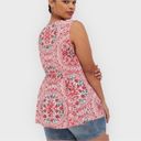 Torrid  Babydoll Crinkle Gauze Crochet Inset Lace-Up Top Red Floral Size 1X Photo 2