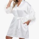 Satin Bridal Robe with Ostrich Feather White Photo 1