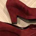 DKNY  Maroon Laurel Flowered Suede Peep Toe Heels Photo 3