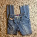 Bubblegum Vintage Y2K  blue flaired raw hem floral patch pocket jeans sz 5/6 Photo 2