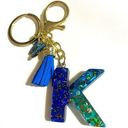 Iridescent Blue & Green Glitter Resin Letter K Keychain Photo 0