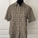 Polo VTG TAN & BLACK GINGHAM PLAID EMBROIDERED ROSE BUTTON UP  Photo 0