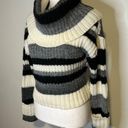 Anthropologie  black, gray & cream striped knit turtleneck cropped sweater XS NWT Photo 3