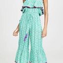 Anthropologie  Tessora Strapless Green Flowy Jumpsuit Pom Fringe Photo 0