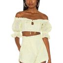 Majorelle Thalia Top in Lemon Cream Size Large Puff Sleeve Eyelet Smocked Photo 0