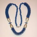 Vintage Blue  & Faux Pearl Disc Beaded Chunky Retro Boho Necklace Photo 0