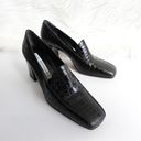 Via Spiga  90s Vintage Black Croc-Embossed Square Toe Leather Heeled Loafers Photo 0