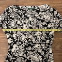 Ralph Lauren Lauren  Floral 3/4 Sleeve Ruched Midi Dress Black White Size 10 Photo 6