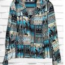 Dress Barn  Women’s Size 3X 3/4 Zip Up Blue Black Silver Tapestry Patchwork Jacket Photo 0