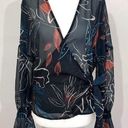 Stylestalker Floral Print Sheer Chiffon Bell Sleeve Wrap Blouse Navy Size Small Photo 2