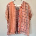 Dana Buchman 2/$12  Women’s Orange Peach Geometric Fall Boho Layered Sheer Top  L Photo 3