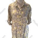 Coldwater Creek Pale Yellow Gray & White Floral Print Button Down Roll Up Sleeve Photo 1