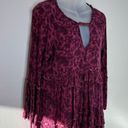 American Eagle  Size Medium Boho Tiered Long Sleeve Dress maroon floral print Photo 1